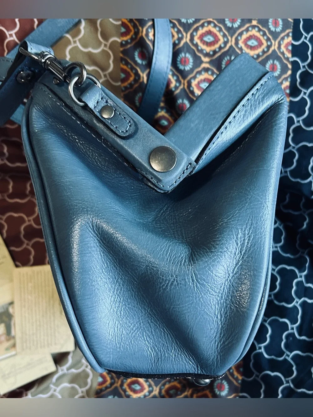 Patricia Nash Gracchi Tooled Leather Frame Satchel P384244 Safflower Blue